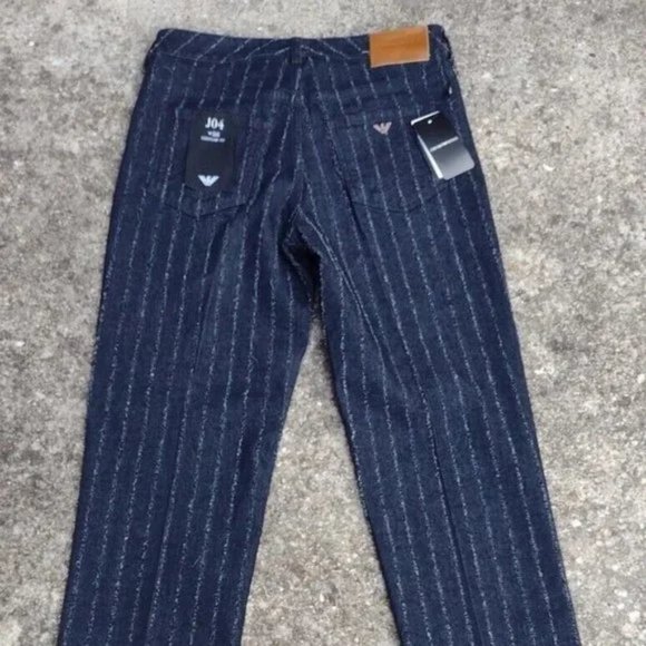 Emporio Armani JO4 Striped Needle Punched Denim Jeans Blue Regular Fit Sz 28 - Picture 5 of 13